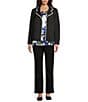 Allison Daley Long Sleeve Notch Lapel Button Front Novelty Trim Jacket, Color:Black - Image 3