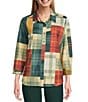 Allison Daley Mix & Match Plaid Print 3/4 Sleeve Point Collar Button Front Shirt, Color:Pine Grove/Mix Match Plaid - Image 1