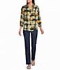 Allison Daley Multi Check 3/4 Sleeve Button Front Point Collar Blouse - Image 3