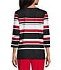 Allison Daley Multi Stripe Knit 3/4 Sleeve Scoop Neck Embellished Top - Image 2
