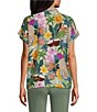 Allison Daley Multi Tropics Print Short Sleeve Point Collar Button Front Tie Hem Top - Image 2