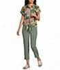 Allison Daley Multi Tropics Print Short Sleeve Point Collar Button Front Tie Hem Top - Image 3