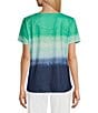 Color:Jade Ombre - Image 2 - Ombre Short Sleeve Keyhole Neck Knit Top