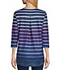 Color:Soft Ombre Stripe - Image 2 - Ombre Stripe Print 3/4 Sleeve Crew Neck Knit Tunic