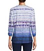 Color:Willow Tier - Image 2 - Ombre Stripe Print Crew Neck 3/4 Sleeve Knit Top