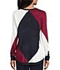 Allison Daley Oversized Argyle 3/4 Sleeve Crew Neck Curve Hem Sweater - Image 2