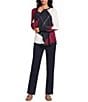 Allison Daley Oversized Argyle 3/4 Sleeve Crew Neck Curve Hem Sweater - Image 3