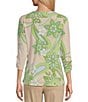 Color:Medallion Paisley - Image 2 - Paisley Print 3/4 Ruched Sleeve Criss-Cross Embellished V-Neck Knit Top