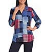 Allison Daley Patchwork 3/4 Sleeve Point Collar Button Front Top - Image 1