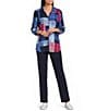 Allison Daley Patchwork 3/4 Sleeve Point Collar Button Front Top - Image 3