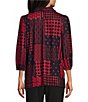 Allison Daley Patchwork 3/4 Sleeve Point Collar Button Front Top - Image 2