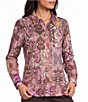 Allison Daley Patchwork Long Sleeve Point Collar Button Front Top - Image 1