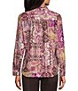 Allison Daley Patchwork Long Sleeve Point Collar Button Front Top - Image 2