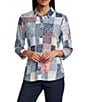 Allison Daley Patchwork Print 3/4 Sleeve Point Collar Button Front Shirt - Image 1