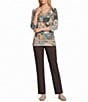Allison Daley Patchwork Print 3/4 Sleeve V-Neck Embellished Top - Image 3
