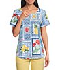 Allison Daley Patchwork Print Short Sleeve Crew Neck Top - Image 1
