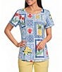 Allison Daley Patchwork Print Short Sleeve Crew Neck Top - Image 1
