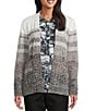 Allison Daley Petite Black White Long Sleeve Open-Front Gradience Stripe Cardigan, Color:Black/Snow White - Image 1