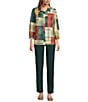 Allison Daley Petite Mix & Match Plaid Print 3/4 Sleeve Point Collar Button Front Shirt, Color:Pine Grove/Mix Match Plaid - Image 5