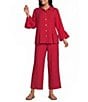 Allison Daley Petite Size 3/4 Flounce Sleeve Button Front Point Collar Top - Image 3