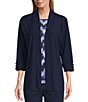 Color:True Navy - Image 1 - Petite Size 3/4 Sleeve Open Front Patch Pocket Cardigan