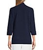 Color:True Navy - Image 2 - Petite Size 3/4 Sleeve Open Front Patch Pocket Cardigan