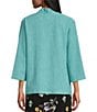 Color:Aquarelle - Image 2 - Petite Size 3/4 Sleeve Open Front Texture Knit Cardigan