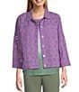Allison Daley Petite Size 3/4 Sleeve Point Collar Button Front Eyelet Jacket, Color:Amethyst - Image 1
