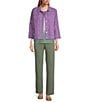Allison Daley Petite Size 3/4 Sleeve Point Collar Button Front Eyelet Jacket, Color:Amethyst - Image 3