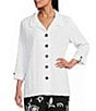Allison Daley Petite Size 3/4 Sleeve Point Collar Button Front Knit Top - Image 1