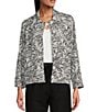 Allison Daley Petite Size 3/4 Sleeve Point Collar Button Front Linen Blend Jacket, Color:Black/White Currents - Image 1