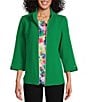 Allison Daley Petite Size 3/4 Sleeve Stand Collar Zip Front Jacket, Color:Vivid Green - Image 1