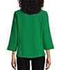 Allison Daley Petite Size 3/4 Sleeve Stand Collar Zip Front Jacket, Color:Vivid Green - Image 2