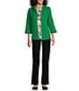 Allison Daley Petite Size 3/4 Sleeve Stand Collar Zip Front Jacket, Color:Vivid Green - Image 3