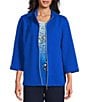 Allison Daley Petite Size 3/4 Sleeve Stand Collar Zip Front Jacket, Color:Grecian Blue - Image 1