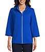 Allison Daley Petite Size 3/4 Sleeve Stand Collar Zip Front Jacket, Color:Grecian Blue - Image 2