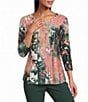 Allison Daley Petite Size Burnout 3/4 Sleeve Crew Neck Knit Top - Image 1