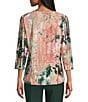 Allison Daley Petite Size Burnout 3/4 Sleeve Crew Neck Knit Top - Image 2