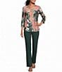 Allison Daley Petite Size Burnout 3/4 Sleeve Crew Neck Knit Top - Image 3