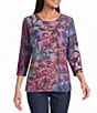 Allison Daley Petite Size Burnout 3/4 Sleeve Crew Neck Knit Top - Image 1