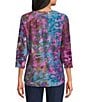 Allison Daley Petite Size Burnout 3/4 Sleeve Crew Neck Knit Top - Image 2