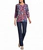 Allison Daley Petite Size Burnout 3/4 Sleeve Crew Neck Knit Top - Image 3