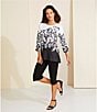 Color:Butterfly Dance - Image 6 - Petite Size Butterfly Dance Print 3/4 Sleeve Crew Neck Embellished Rib Knit Top