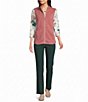 Allison Daley Petite Size Cable Quilt Knit Sleeveless Two-Way Zip Front Vest - Image 3