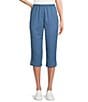 Color:Bright Chambray Heather - Image 1 - Petite Size Chambray Pull-On Heather Twill Straight Leg Capris