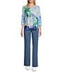 Color:Chambray - Image 3 - Petite Size Chambray Straight Leg Stretch Denim Elastic Waist Pull-On Jeans