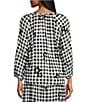Color:Charming Daisy - Image 2 - Petite Size Checked Print 3/4 Sleeves Keyhole Neck Tie Front Top