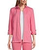 Color:Chateau Rose - Image 1 - Petite Size Coordinating Long Roll Tab Sleeve Stand Collar Zip Front Jacket