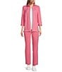 Color:Chateau Rose - Image 3 - Petite Size Coordinating Long Roll Tab Sleeve Stand Collar Zip Front Jacket