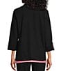 Color:Black - Image 2 - Petite Size Coordinating Long Roll Tab Sleeve Stand Collar Zip Front Jacket